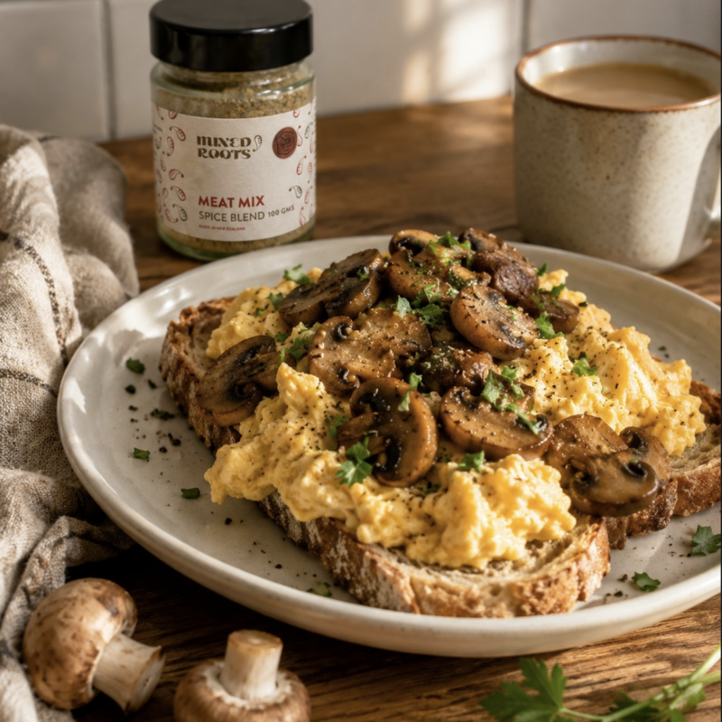 Creamy, mushroom scrambled eggs