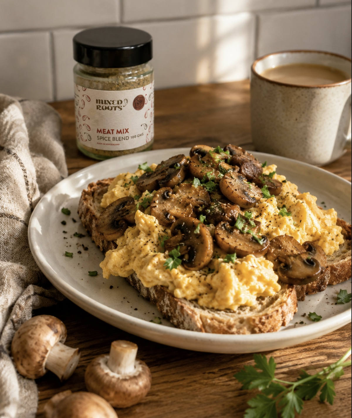 Creamy, mushroom scrambled eggs